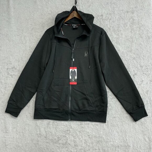 NEW Spyder Active Men's M Black Zip-Up Hoodie Sweatshirt i39 - Picture 2 of 10